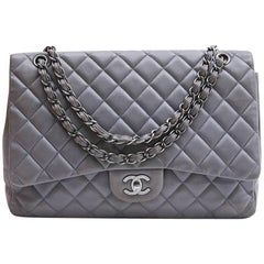 Chanel Quilted Jumbo Coco Loop Flap Dark Grey Lambskin Silver Hardware