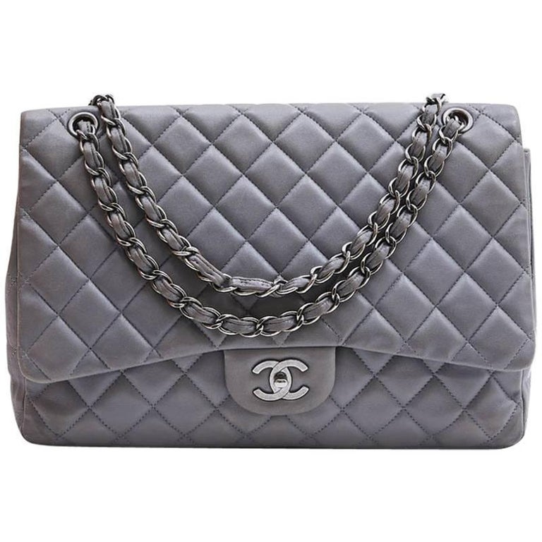 CHANEL Maxi Jumbo Bag in Pearl Gray Quilted Leather at 1stDibs