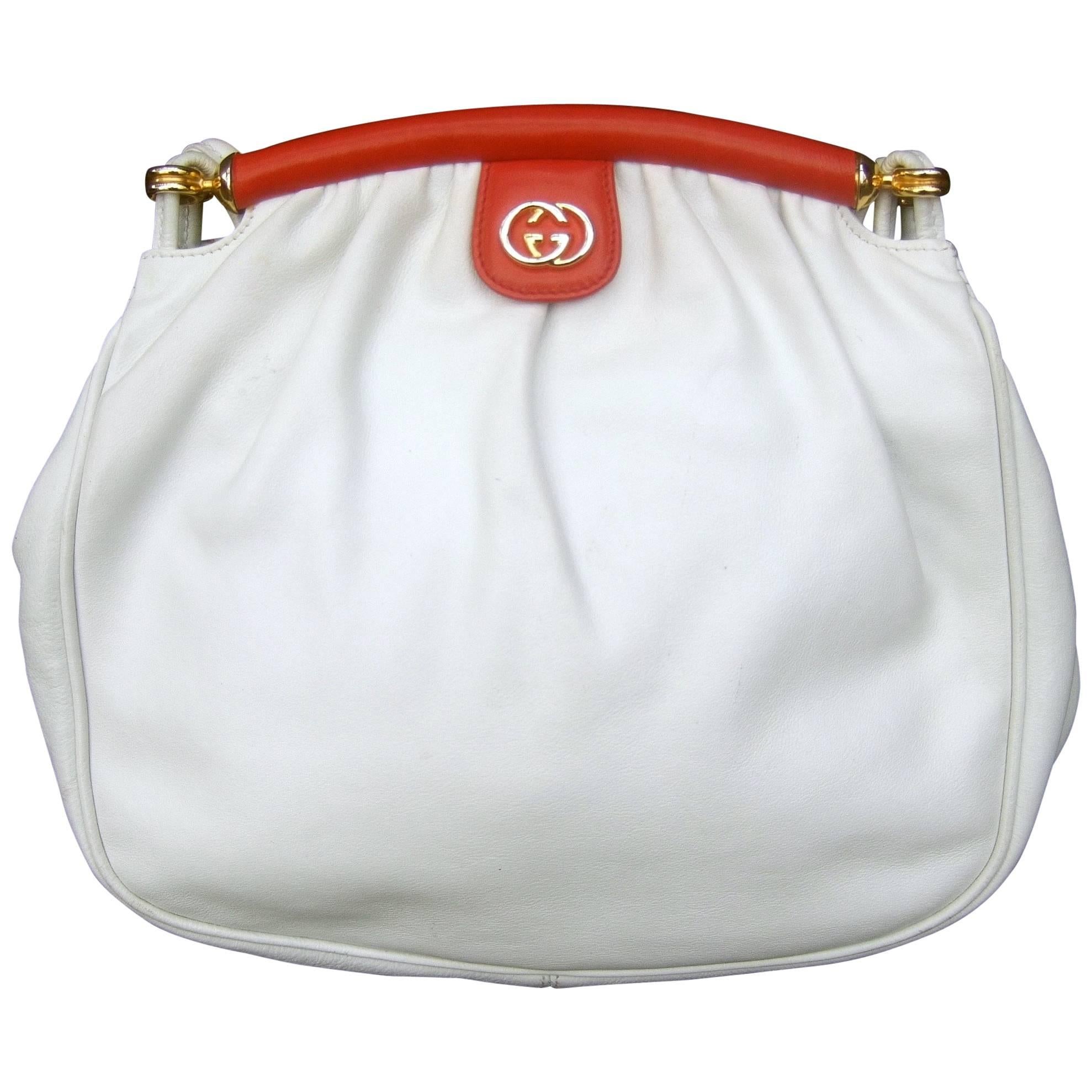 Gucci Italy Crisp White Leather Versatile Shoulder Bag c 1980s