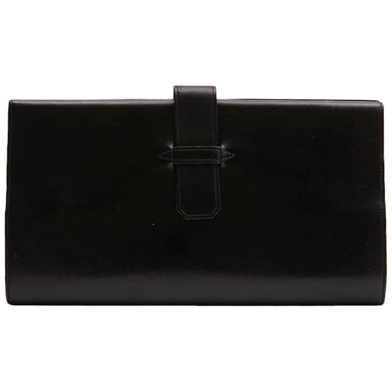 HERMES Vintage Wallet-Briefcase in Black Smooth Box Leather