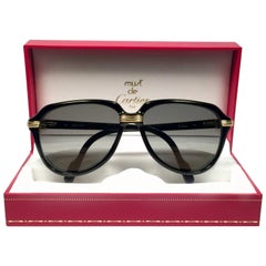 Cartier Vitesse Black Gold Oversized Gold Plated Sunglasses France 