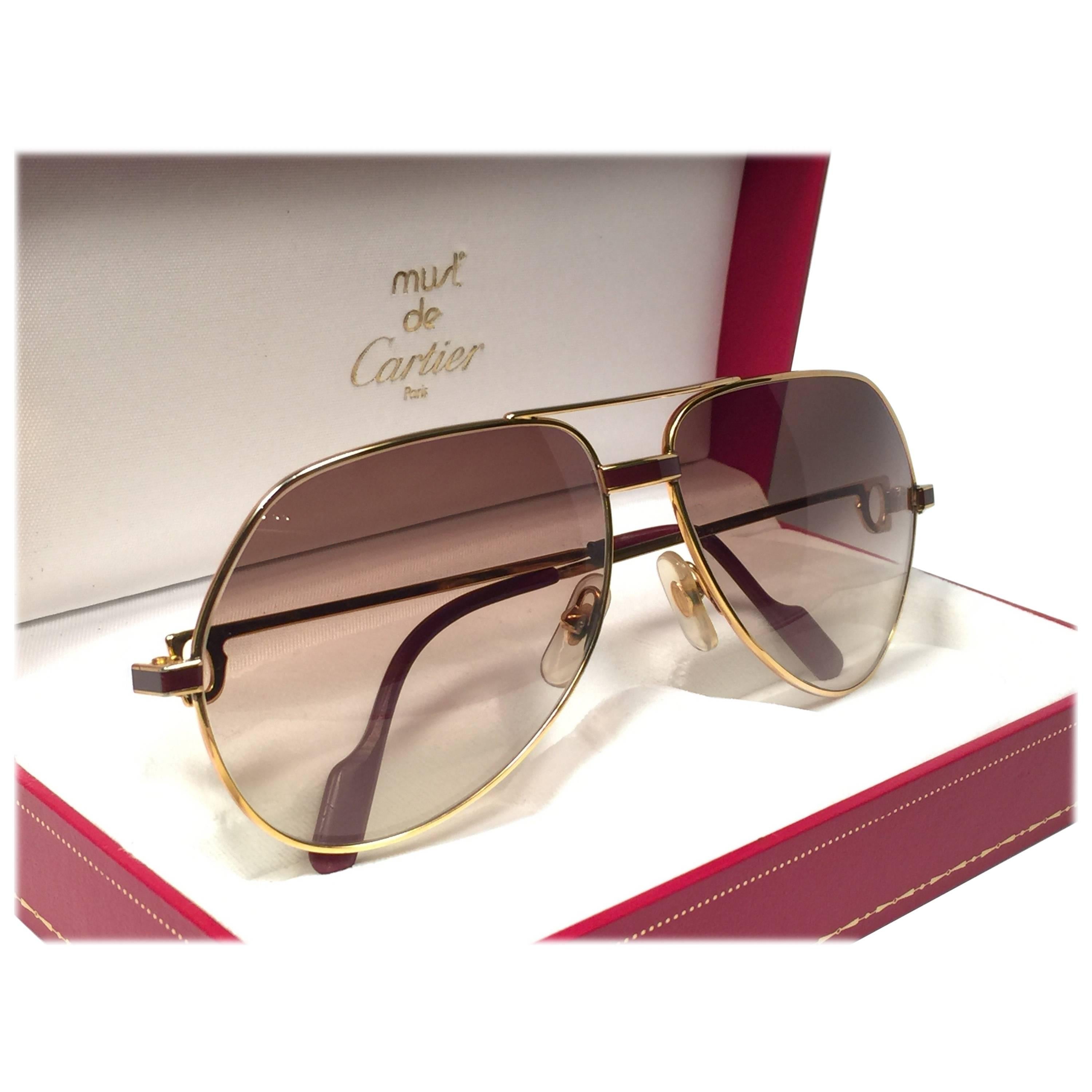 New Cartier Laque de Chine Aviator Gold 62Mm Heavy Plated Sunglasses France