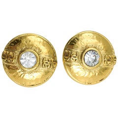 Chanel Crystal Embellished Gold-Plated Round Earrings, 1986 