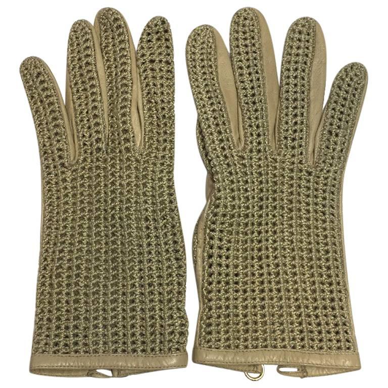 CHANEL Gloves in Beige Kid Leather and Crochet Size 7.5FR