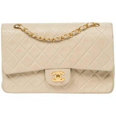 Vintage CHANEL Classic Double Flap 26 in ivory quilted lambskin
