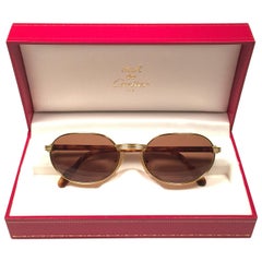 New Cartier Classic Oval Lueur 51mm Gold Plated Sunglasses Made in France