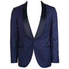 Brunello Cucinelli Navy Wool Tonal Satin Lapel Evening Jacket