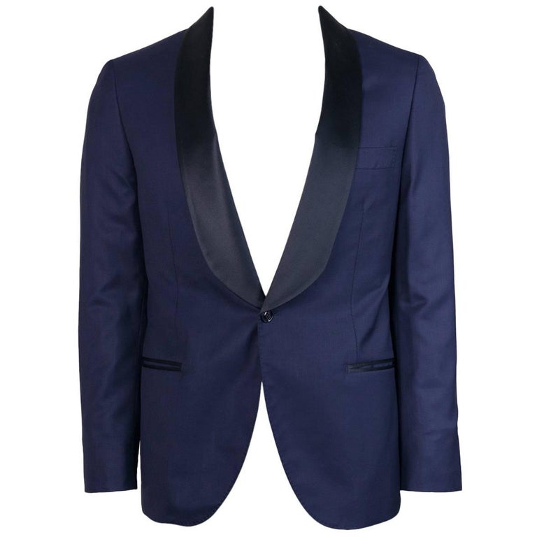 Brunello Cucinelli Navy Wool Tonal Satin Lapel Evening Jacket For Sale ...