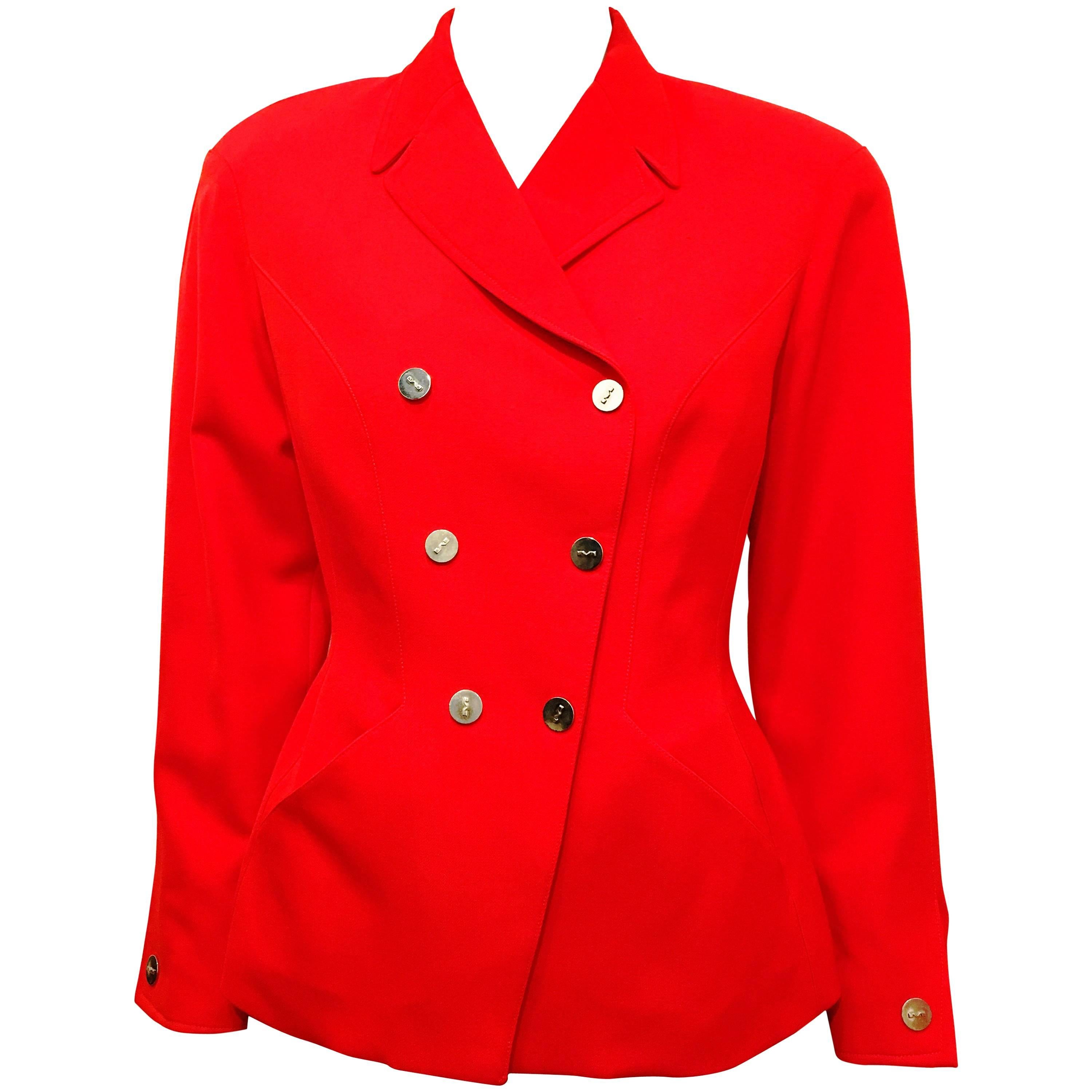 Thierry Mugler Red Double Breasted Wool Suit Jacket For Sale