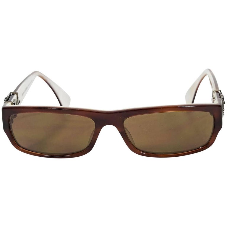 Brown Chrome Hearts Small Rectangular Sunglasses For Sale at 1stDibs