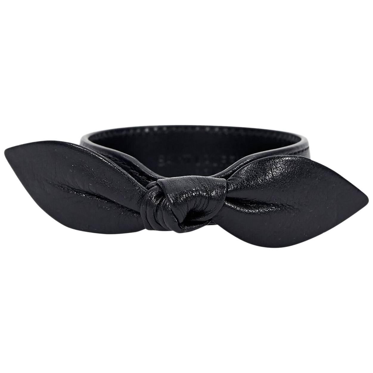 Black Saint Laurent Leather Bow Bracelet