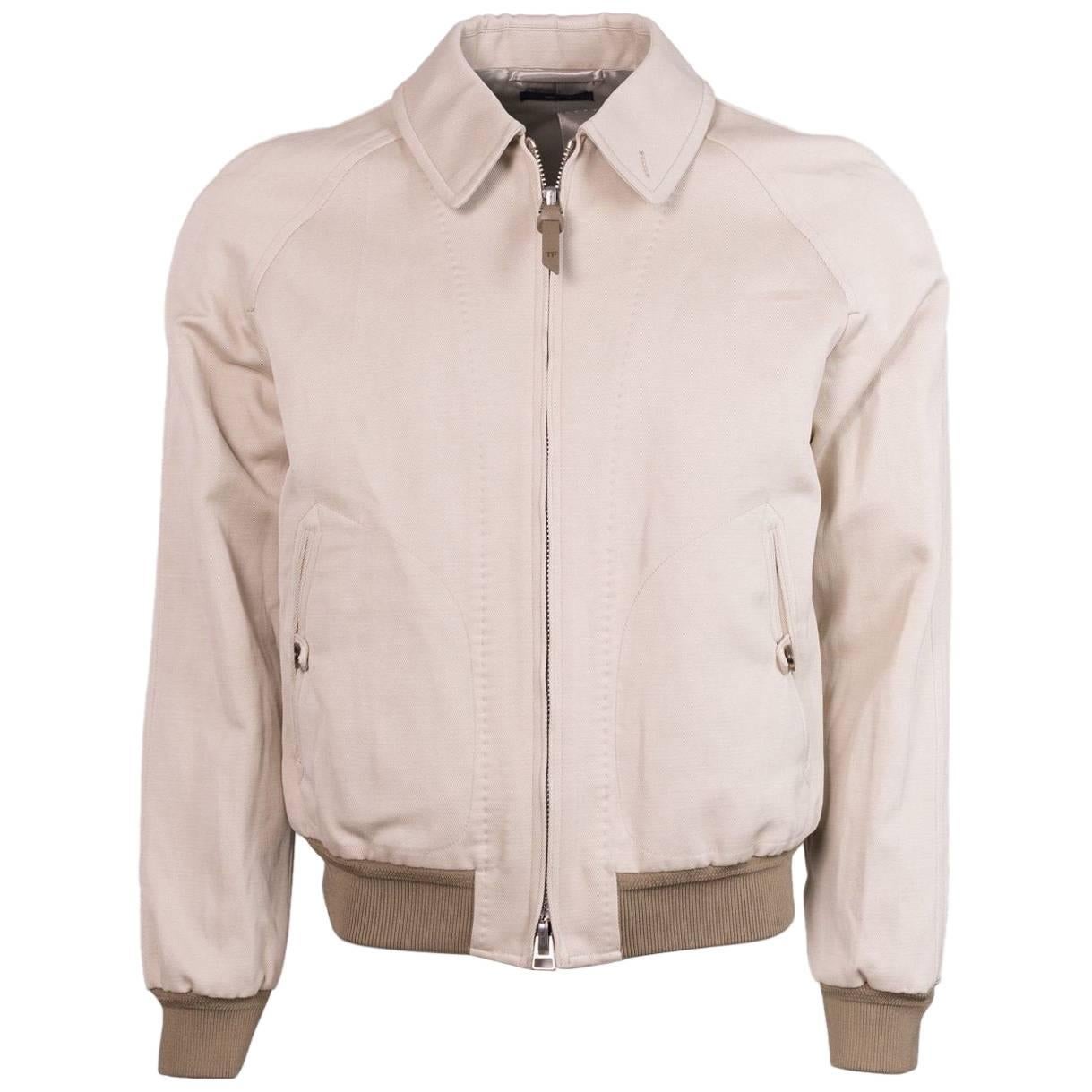 Tom Ford Men's Beige Calvary Twill Satorial Zip Sports Jacket im Angebot