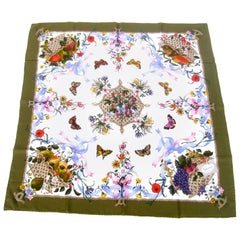 Gucci Italy Spring Floral and Butterfly Hand Rolled Silk Scarf, circa 1970s