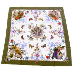 Vintage Gucci Italy Spring Floral and Butterfly Hand Rolled Silk Scarf, circa 1970s 