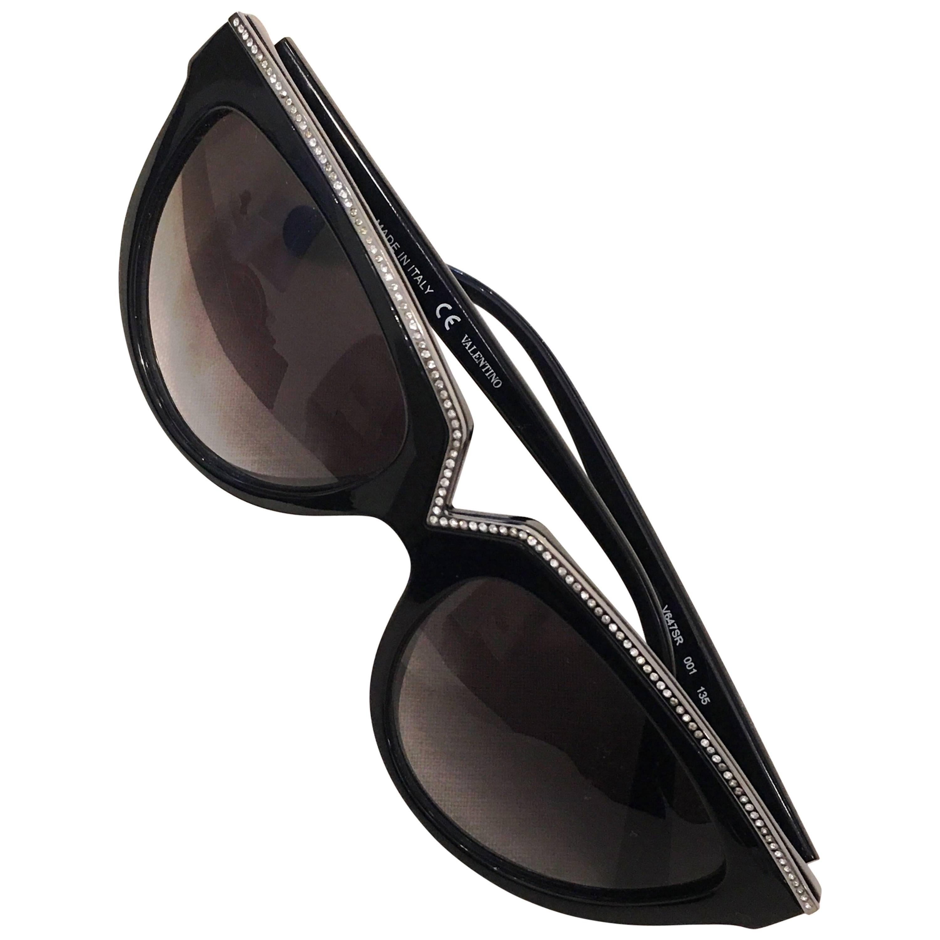 Valentino Black Rhinestone Sunglasses For Sale