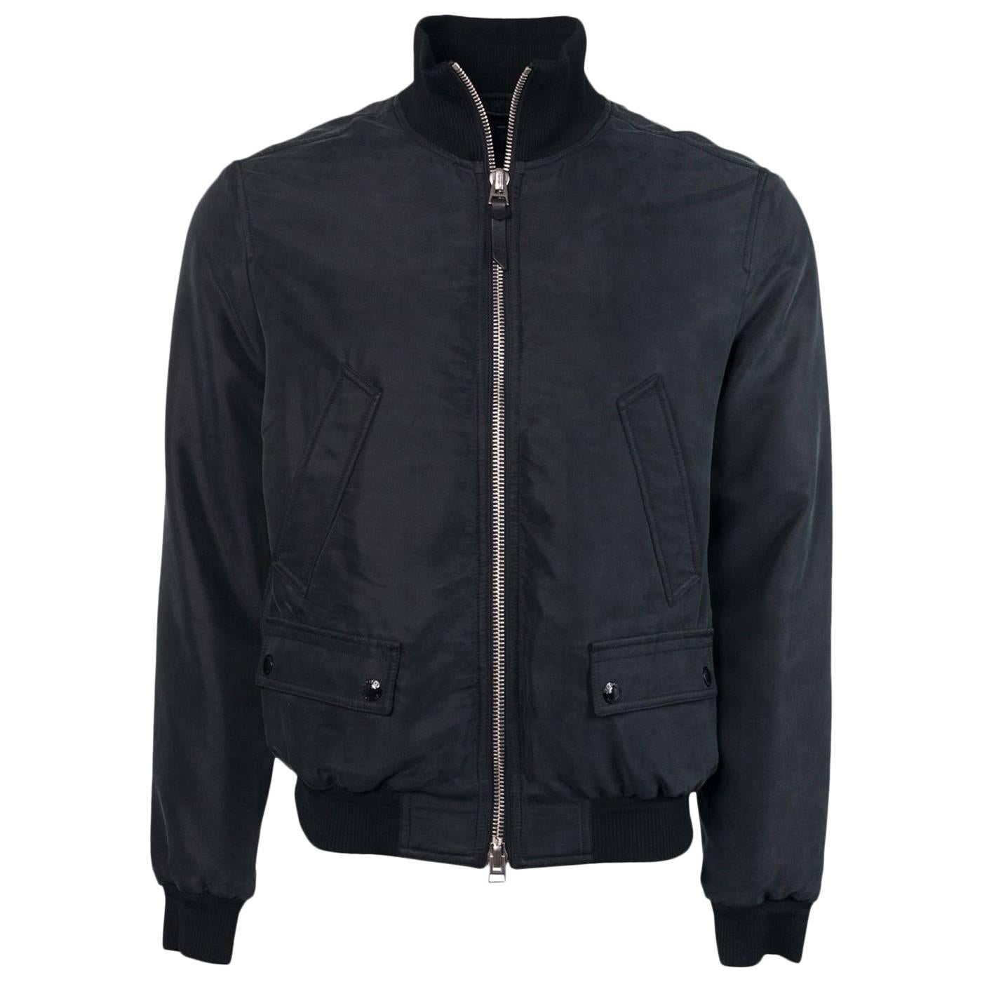 Tom Ford Mens Black Satin Twill Light Fill Blouson Sport Jacket For Sale