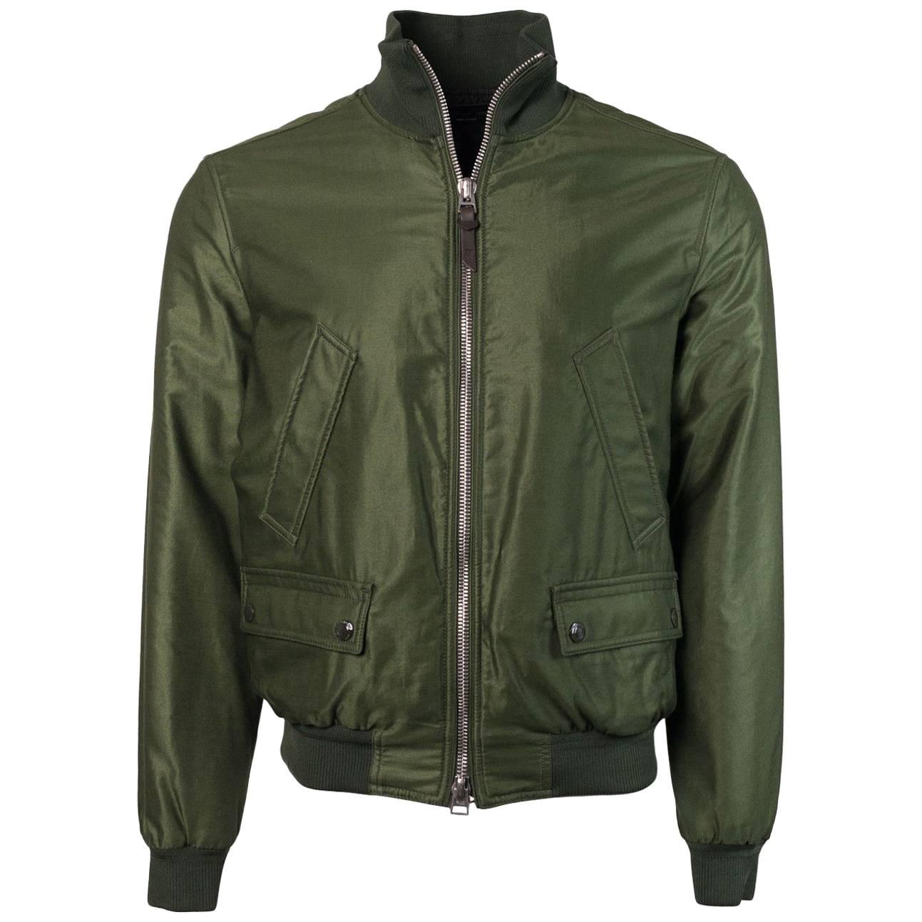 Tom Ford Mens Green Satin Twill Light Fill Blouson Sport Jacket For Sale