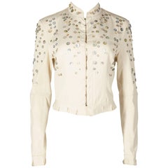 Vintage Alexander McQueen ivory cotton jacket with decorative pearl buttons, SS 2003