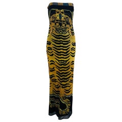 Vintage Vivienne Tam Tiger print strapless stretch mesh maxi dress, 1998