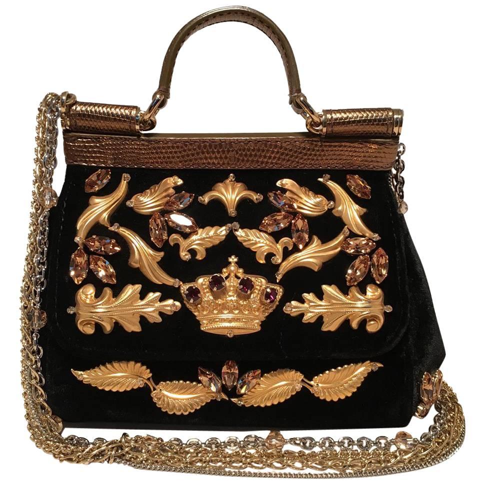 Dolce & Gabbana Limited Edition Black Velvet Alta Moda Sofia Handbag