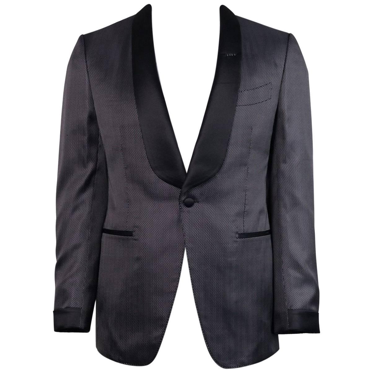 Tom Ford 100% Silk Black Diamond Jacquard O'Connor Evening Jacket  For Sale