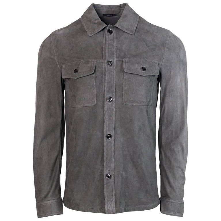 Tom Ford Men's Grey Suede Double Pocket Utility Shirt Jacket For Sale ...