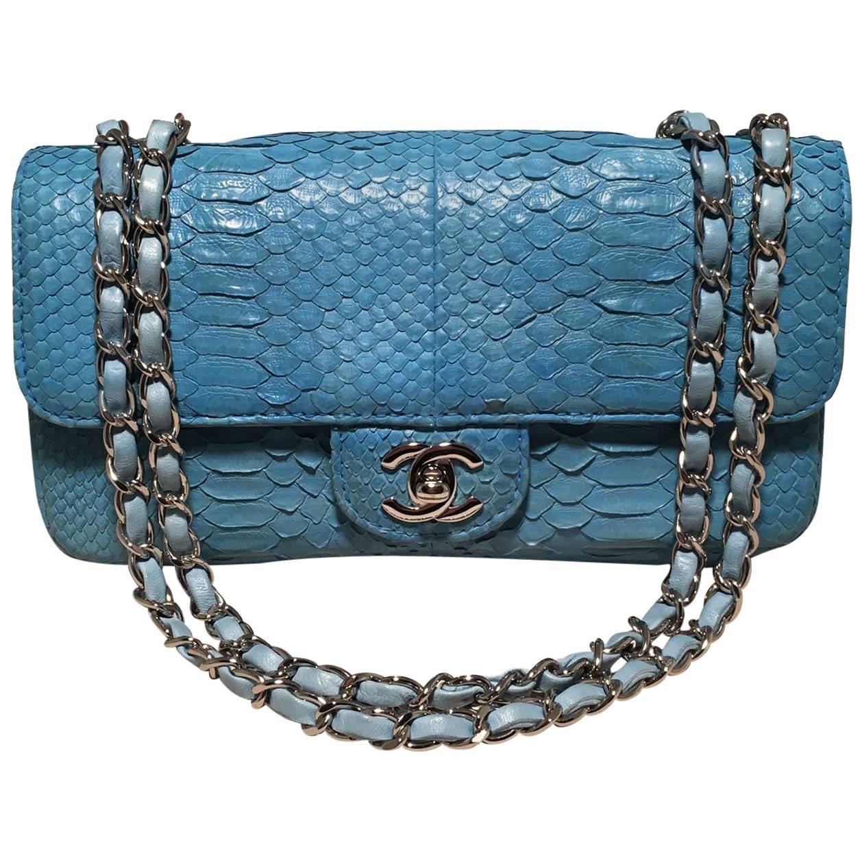 Chanel Blue Snakeskin Python Mini Classic Flap Shoulder Bag For Sale at  1stDibs