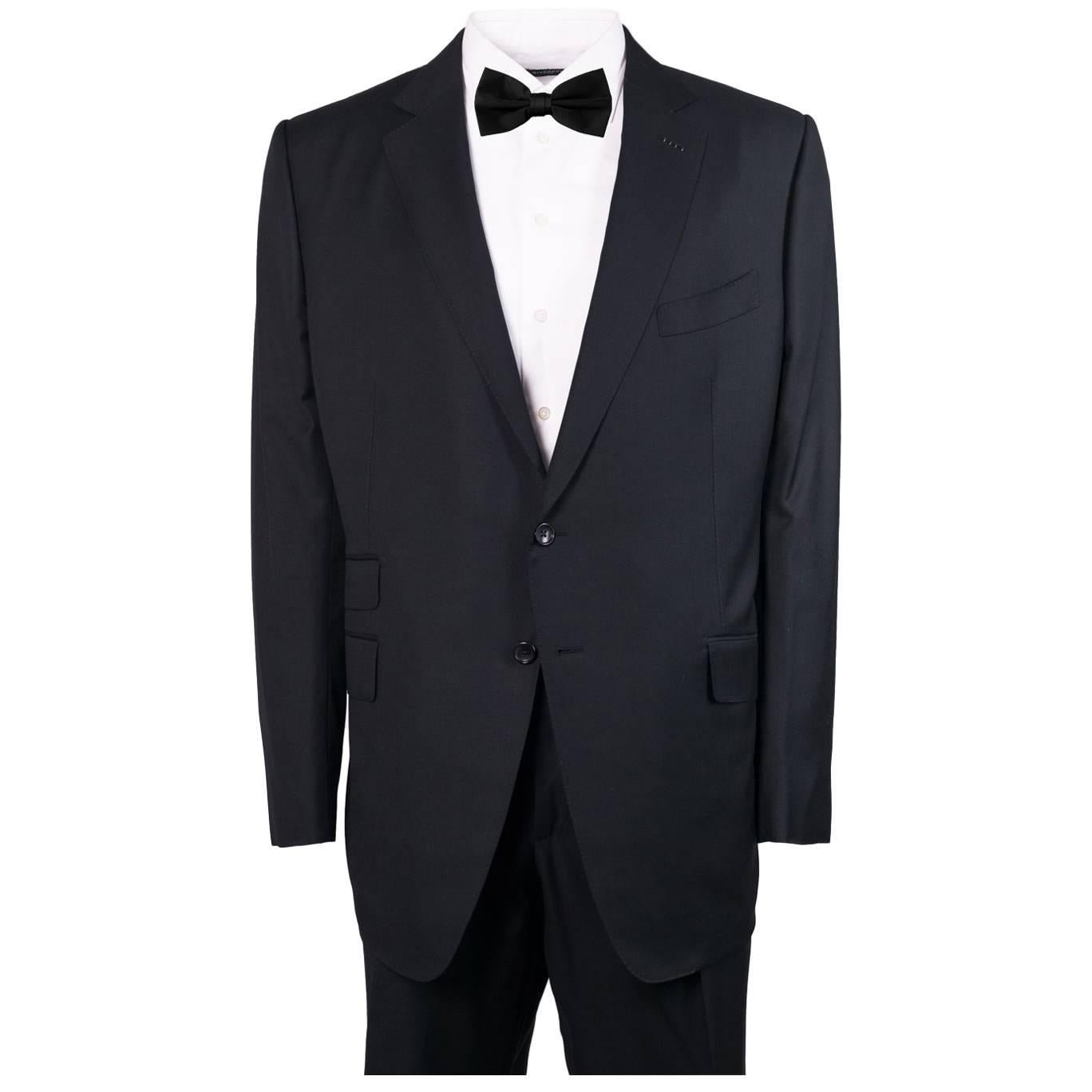 Tom Ford Black Wool Tonal Pick Stitched Two Piece Suit For Sale