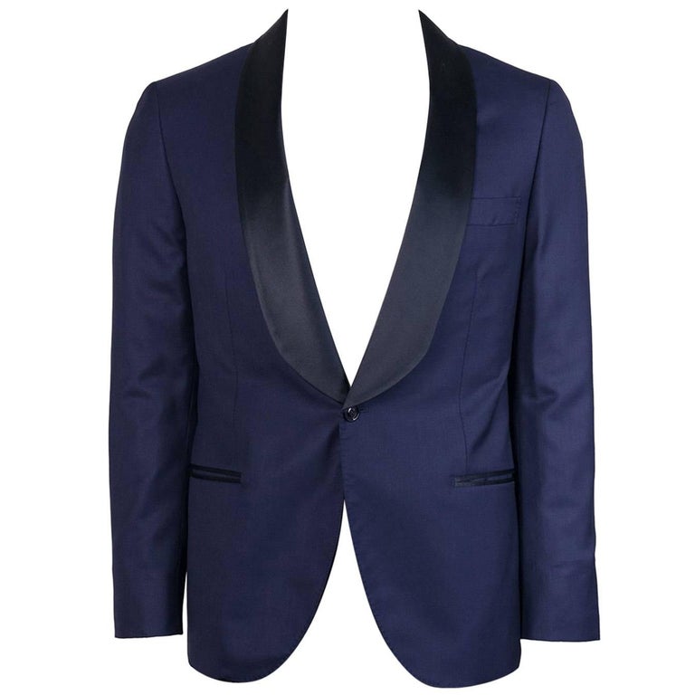 Brunello Cucinelli Navy Wool Tonal Satin Lapel Evening Jacket For Sale ...