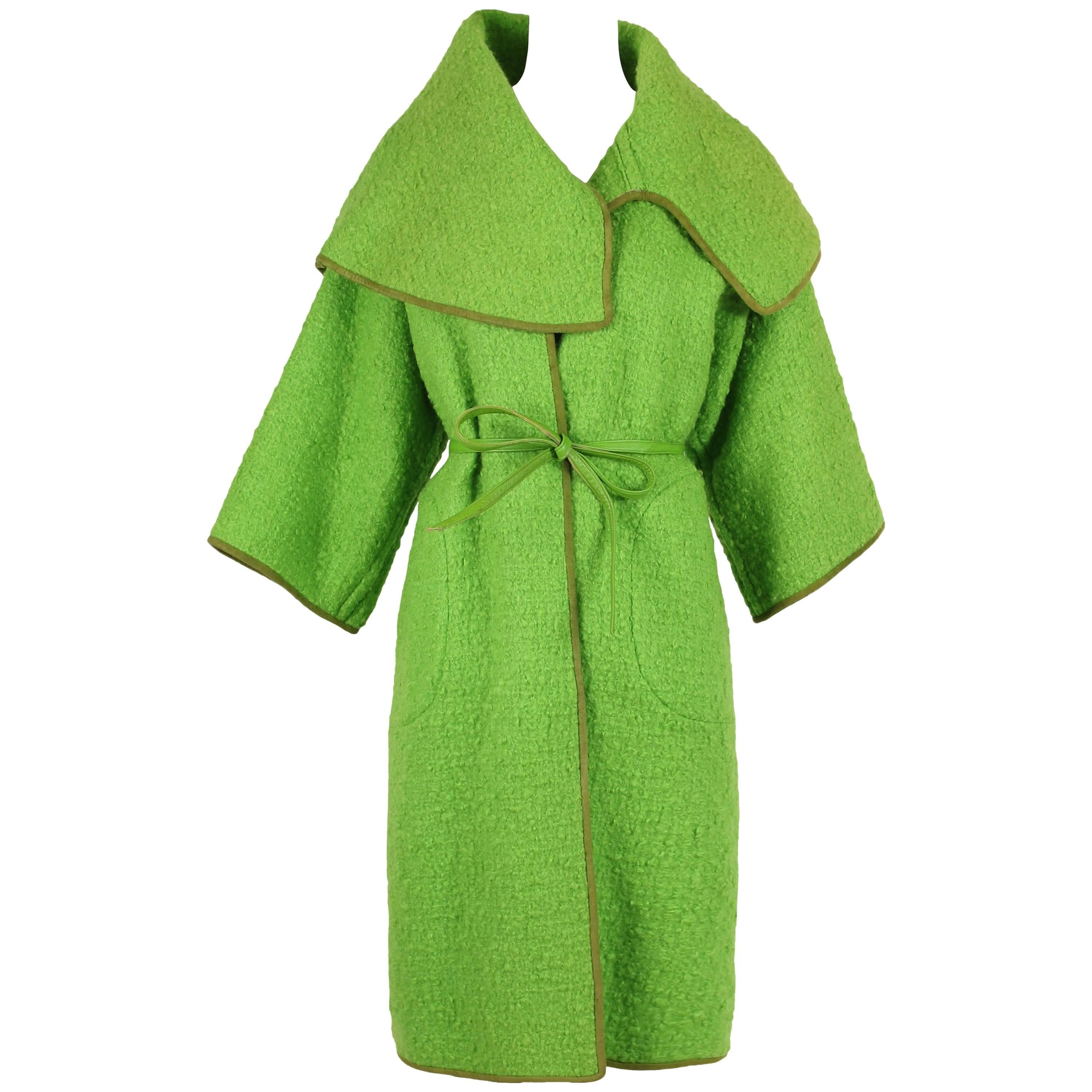 Bonnie Cashin for Sills Lime Green Boucle Wool Coat circa 1960s