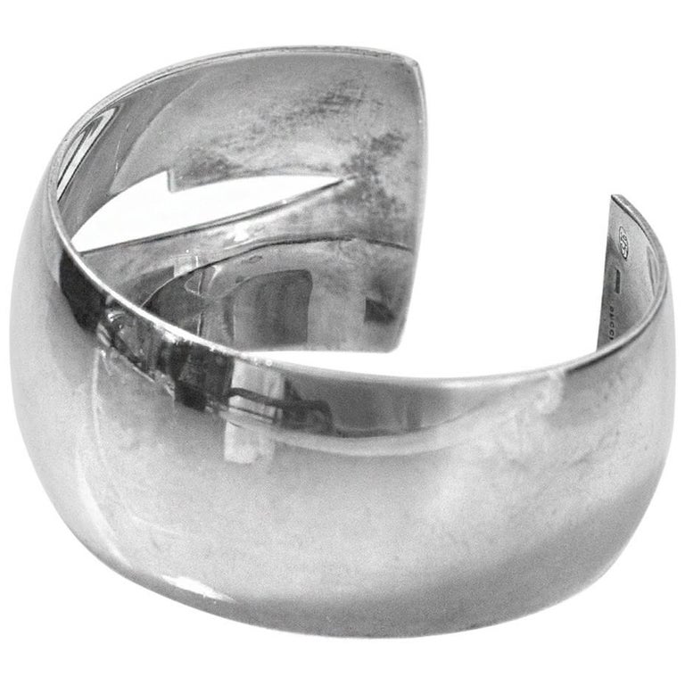Gucci Wide Sterling Silver Cut Out Cuff Bracelet at 1stDibs