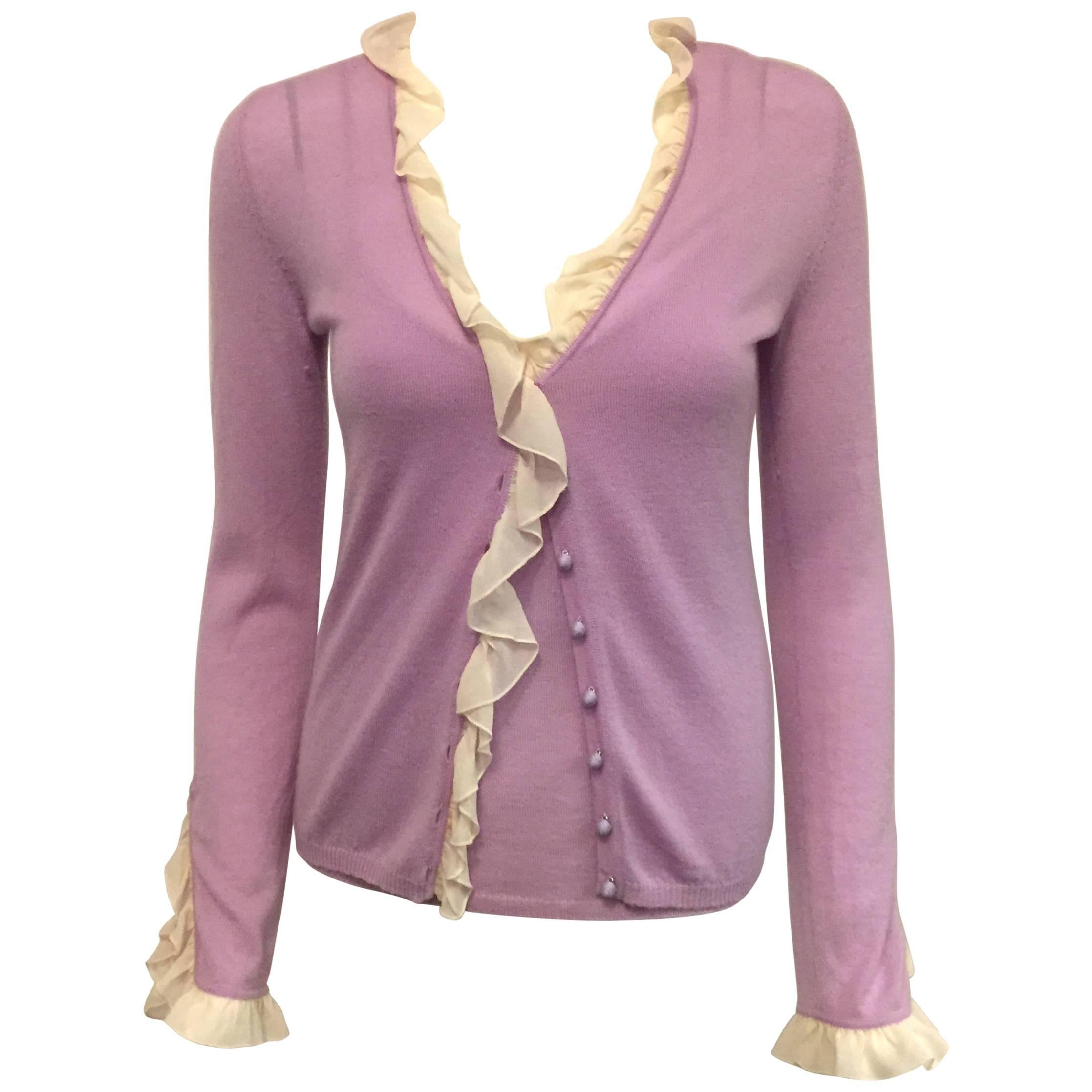 Established Emanuel Ungaro Lavender Two Piece Sweater Set w/ Beige Silk Ruffles 