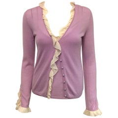 Established Emanuel Ungaro Lavender Two Piece Sweater Set w/ Beige Silk Ruffles 