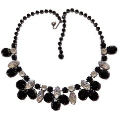 Schiaparelli Black Crystal Faux Diamond Lava Rock Art Glass Statement Necklace