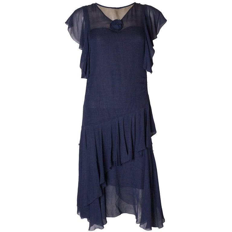 Vintage French Navy Dress For Sale at 1stdibs