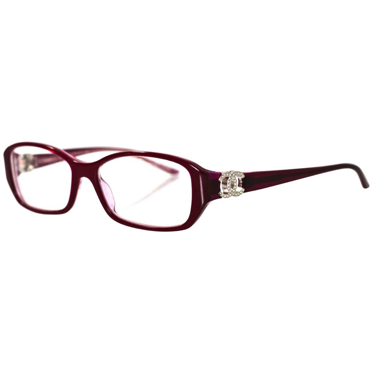 Chanel Red with Crystal CC Prescription Eyeglasses with Case