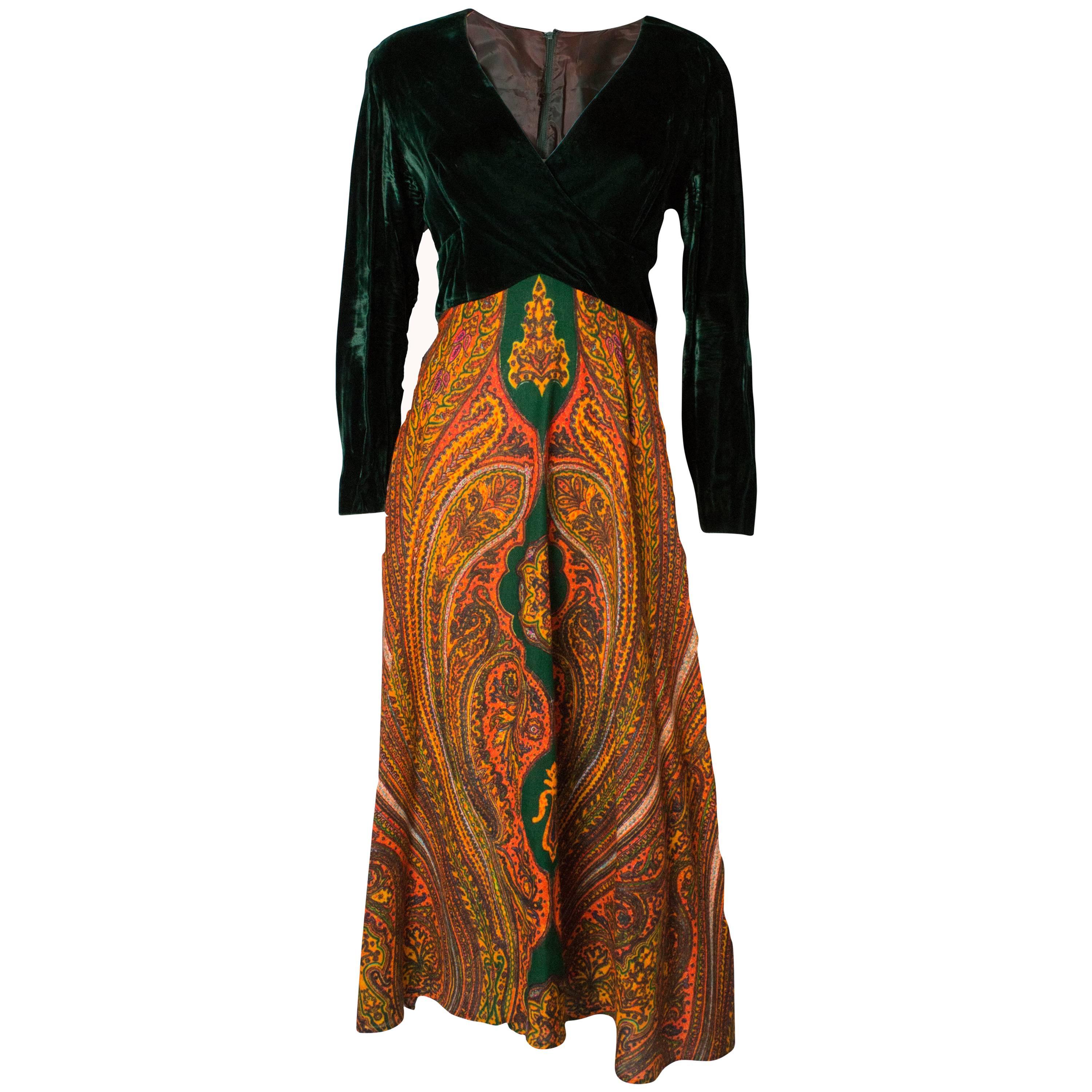 Vintage Green Velvet and Orange Gown