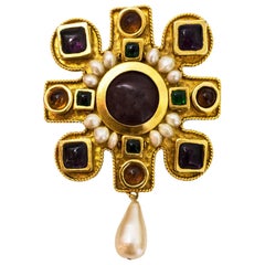 Chanel Multi-Colored Stone & Gripoix Faux Pearl Brooch/Pendant