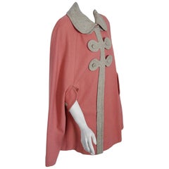 1972 Pierre Cardin Paris Mauve-Pink & Gray Block Color Wool Space Age Mod Cape 