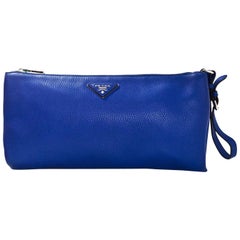 Prada Blue Leather Wristlet  Clutch Bag