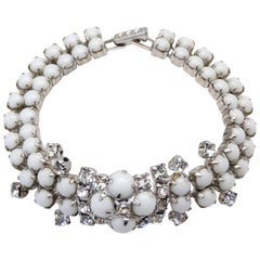 Retro 1960s White Rhinestone Cluster Bracelet 