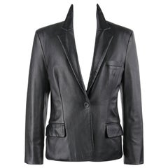 VERSUS Gianni Versace c.1990's Black Leather Single Button Blazer Jacket