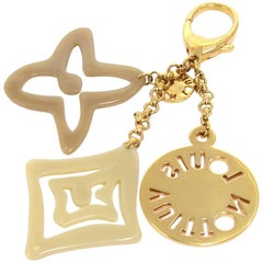 Louis Vuitton Beige Monogram Motif  Gold-tone Key Chain / Bag Charm 