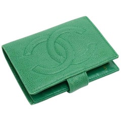 Vintage Chanel Green Caviar Leather Bifold Wallet
