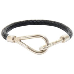 Hermes Black Leather Hook Jumbo Bracelet