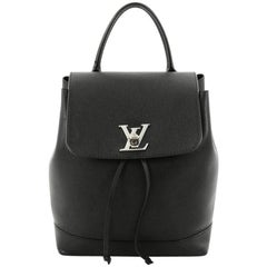 LOUIS VUITTON cowhide leather Lockme Backpack silver buckle backpack black