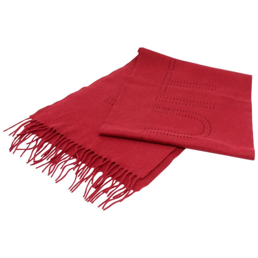 Louis Vuitton Red Perforated Cashmere Scarf For Sale