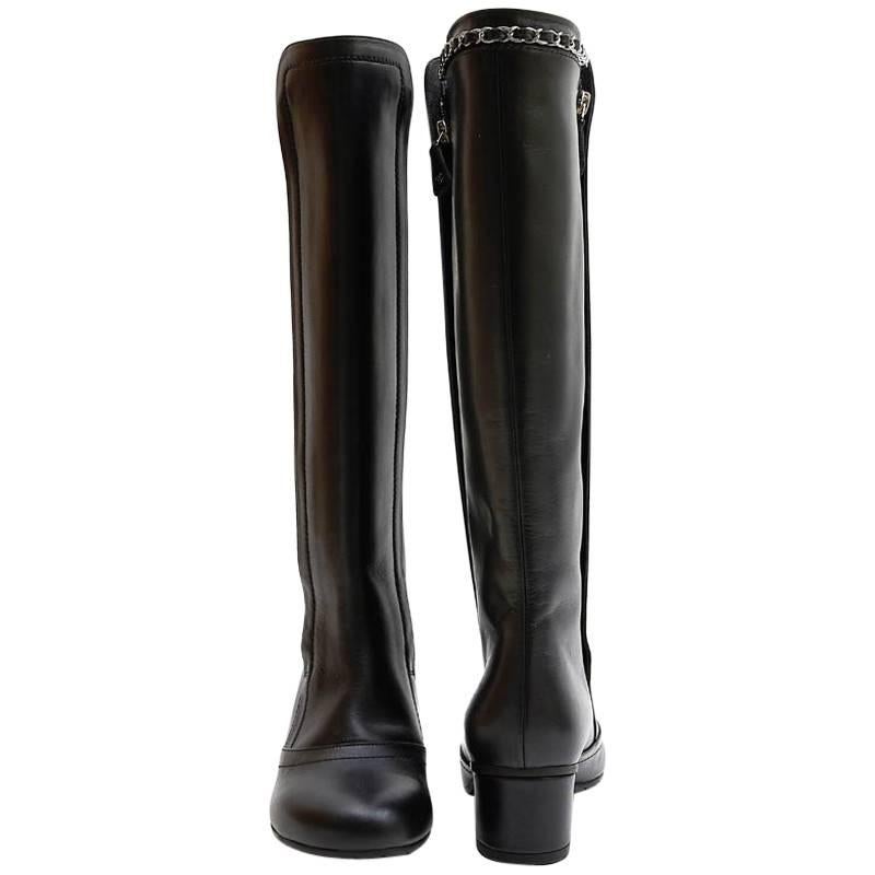 CHANEL Boots in Black Smooth Lamb Leather Size 37FR