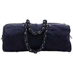 Vintage CHANEL Tote Bag in Navy Blue Quilted Suede