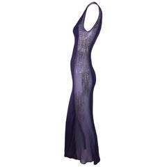 C. 2001 Atelier Versace Sheer Purple Beaded Gown Dress